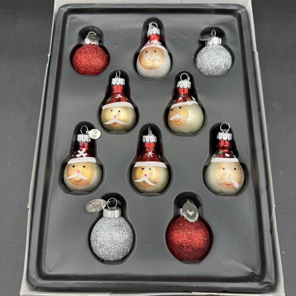 Celebrations by Radko Lot of 10 mini Santa Glass Christmas Ornaments 2012 W/ Box